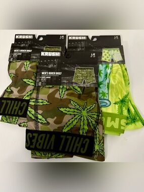 3 Pairs NEW In Pkg MJ Greenery & Water Pipe Boxers Briefs Men's Size LARGE 36/38